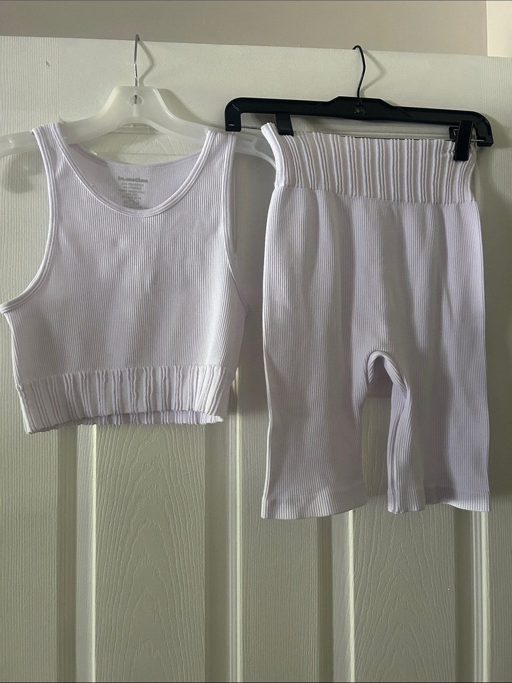 Ribbed Crop Tank & High-Waist Biker Shorts Set - White